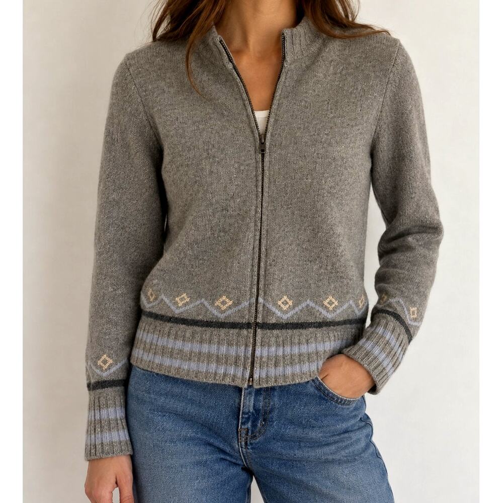Vintage 90s Eddie Bauer 100% Lambswool Zip Cardigan Sweater Women’s M Fair Isle